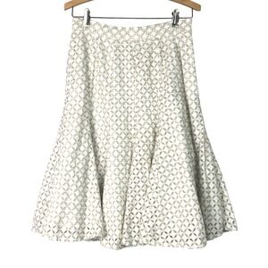 VESTI Eyelet Geometric‎ Floral A-Line Skirt 6 White Tan
